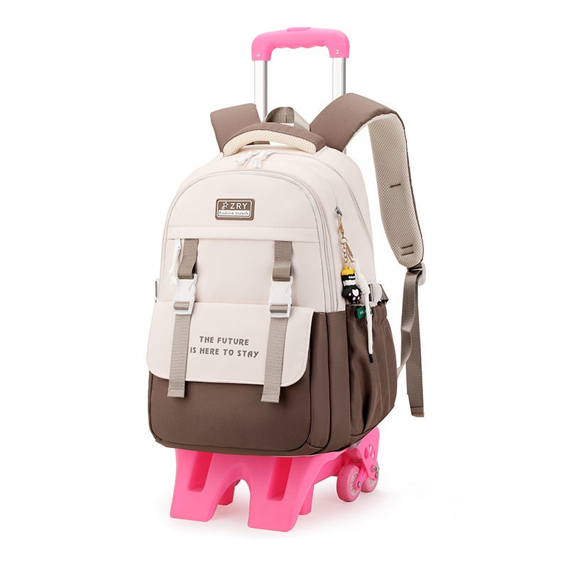 Natural Fish New Pull Rod Schoolbag Primary School Girls Reduce The Burden Of Large Capacity Schoolbag Children Primary School Students A Generation Of Hair - Image 1