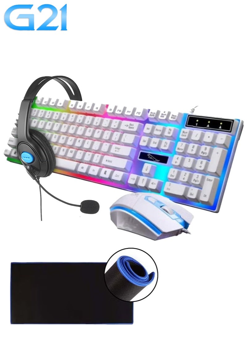 G21 4-in-1 Professional Gaming Bundle: Rainbow Backlit Wired Keyboard, High-Precision Ergonomic Mouse, Over-Ear Headset with Mic (PS4 Ready), and Anti-Slip Mouse Pad – The Complete Gaming and Office Set - Image 1