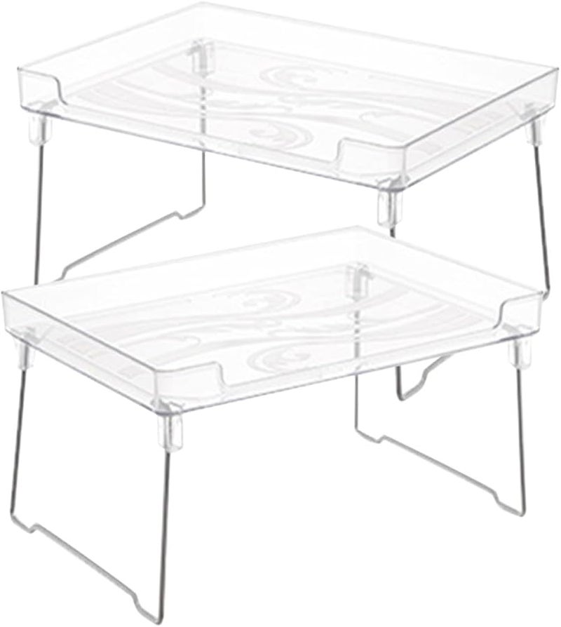 Stackable Folding Spice Rack Organizer 2 Pack for Kitchen Countertop Cabinet Bathroom Storage - Image 1