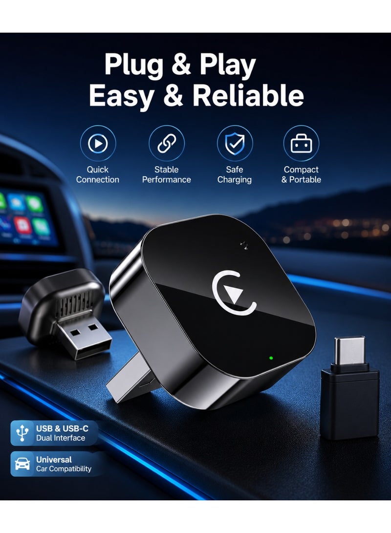 2-in-1 Wireless CarPlay & Android Auto Adapter, USB/USB-C Dongle, Silver - Image 4