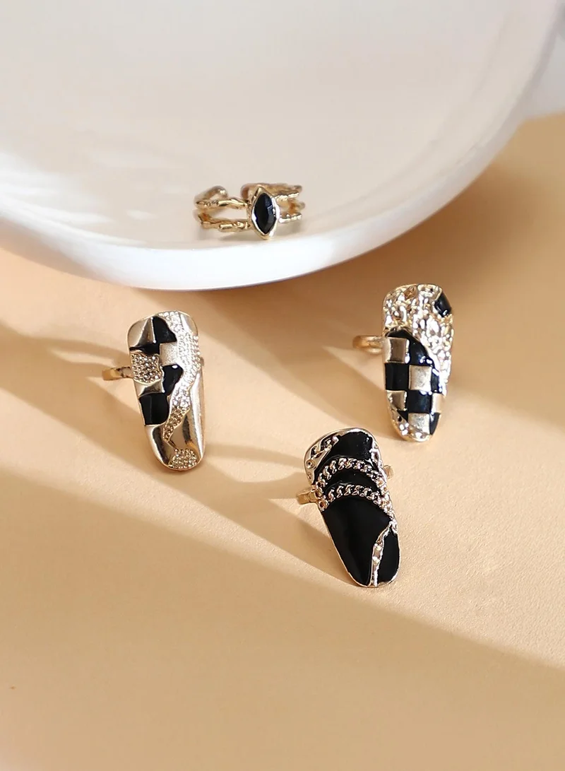 Women The Corroded-Checks Nail Ring Set | California  Colour | One-Size | Metallic Alloy Material | Adjustable Closure | Ring For Casual & Evening Wear
