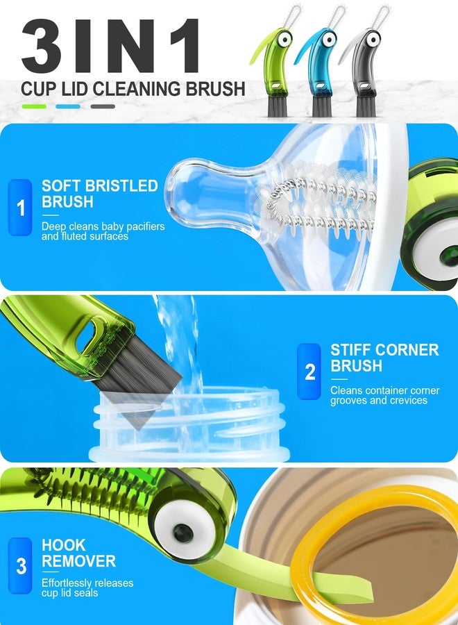 Fwomucl 3 in 1 Cup Lid Cleaning Brush 3 PCS - Home Kitchen Multifunctional Cleaning Brush Set, Gap Cleaner Brushs and Portable Travel Bottle Lid Cleaner Tools (Multicolor) - Image 4