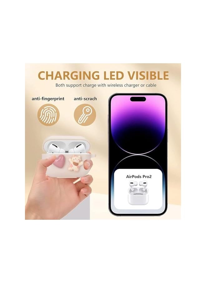 Excefore - Cute Kawaii For Air Pod Pro 2 Case With Shell Pearl Keychain Love Heart Cat Design Silicone Tpu Cover Compatible With Air Pods Pro 2Nd Generation 2022 Case For Women And Girls - Image 1