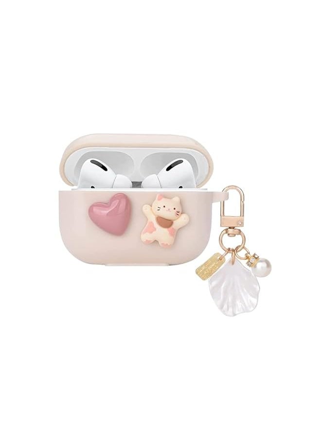 Excefore - Cute Kawaii For Air Pod Pro 2 Case With Shell Pearl Keychain Love Heart Cat Design Silicone Tpu Cover Compatible With Air Pods Pro 2Nd Generation 2022 Case For Women And Girls - Image 1