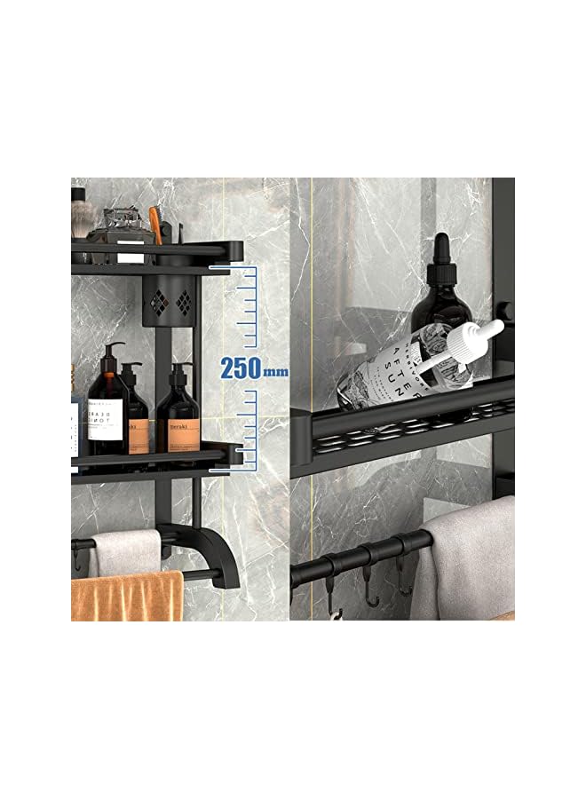 Raxoom Shelf with Towel Bars, 2 Tier Bathroom Wall Shelf Shower Storage Rack with Brush Holder,Bathroom Towel Rack with Shelf,Storage Organizer Shelf for Bathroom Kitchen (2-tier with cups(60CM)) - Image 5