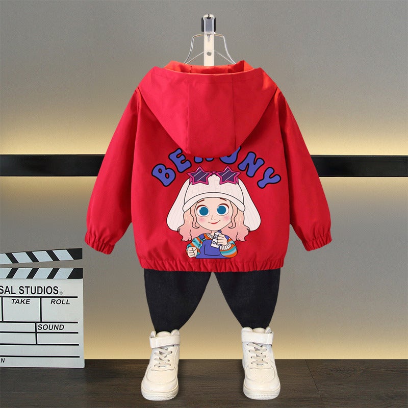 Girls Cartoon Baby Bottle Girls Coat Spring 2025 New Style Western Style Large and Large Childrens Casual Hooded All-match Windbreaker Red (Bottle Girl) 
