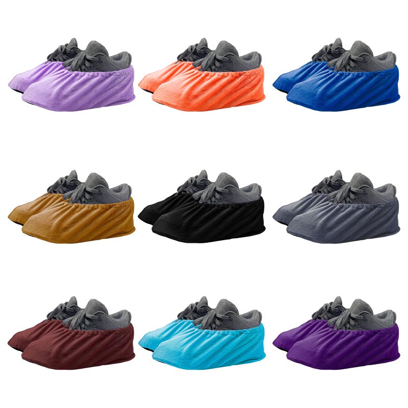 ELANE 9 Pairs Reusable Shoe Covers for Indoors,Washable Shoe Covers Bowling Shoe Covers Reusable,Non Slip Shoe Covers Foot Service for Indoor Household Office Laboratory 12inch (9-colors) - Image 1