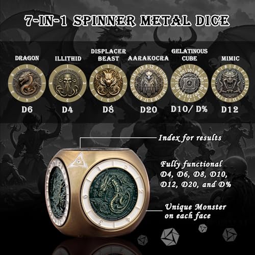 Haxtec Spinner Dice 7in1 Metal Dice Set Unique Dice Spinner Goblins Metal DD Die Compatible with Dungeons and Dragons DND Gifts - Image 5