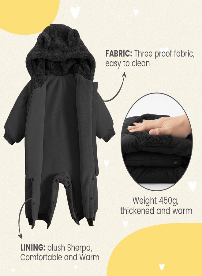 JiAmy Baby Snowsuit Winter Romper Hooded Boys Girls Jumpsuit Bear Thick Windproof Cap Infant Winter Clothes 3-6 Months Black - Image 5