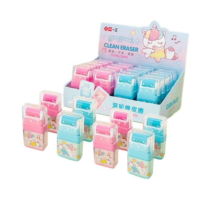 Lucc1n LUCC1N Cute Cartoon Roller Eraser in a Glitter Cap Pencil Rubber Eraser Set Stationery for Boys and Girls and Birthday Return Gifts - Image 4