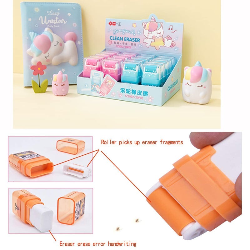 Lucc1n LUCC1N Cute Cartoon Roller Eraser in a Glitter Cap Pencil Rubber Eraser Set Stationery for Boys and Girls and Birthday Return Gifts - Image 2