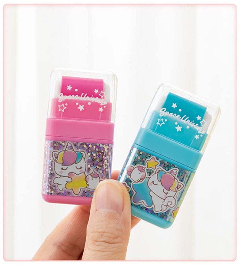 Lucc1n LUCC1N Cute Cartoon Roller Eraser in a Glitter Cap Pencil Rubber Eraser Set Stationery for Boys and Girls and Birthday Return Gifts - Image 3
