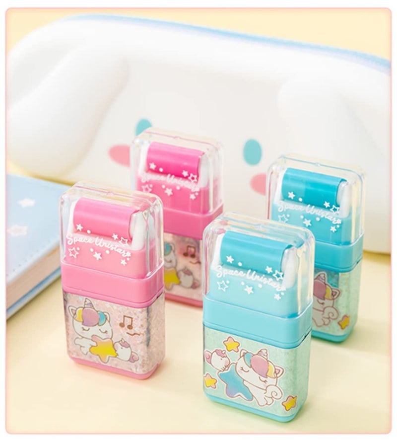 Lucc1n LUCC1N Cute Cartoon Roller Eraser in a Glitter Cap Pencil Rubber Eraser Set Stationery for Boys and Girls and Birthday Return Gifts - Image 1