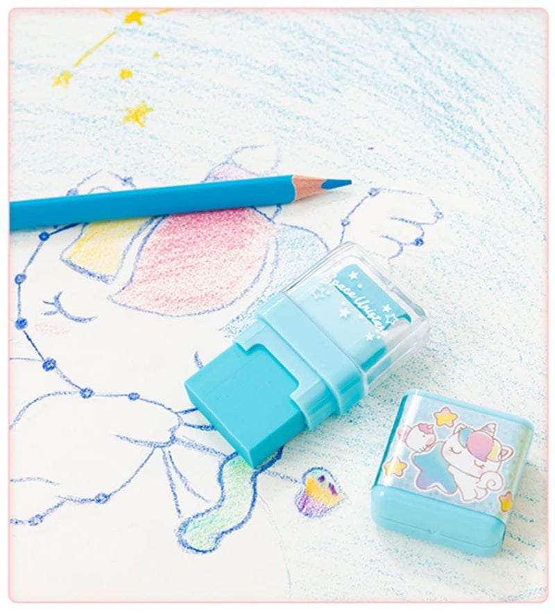 Lucc1n LUCC1N Cute Cartoon Roller Eraser in a Glitter Cap Pencil Rubber Eraser Set Stationery for Boys and Girls and Birthday Return Gifts - Image 5