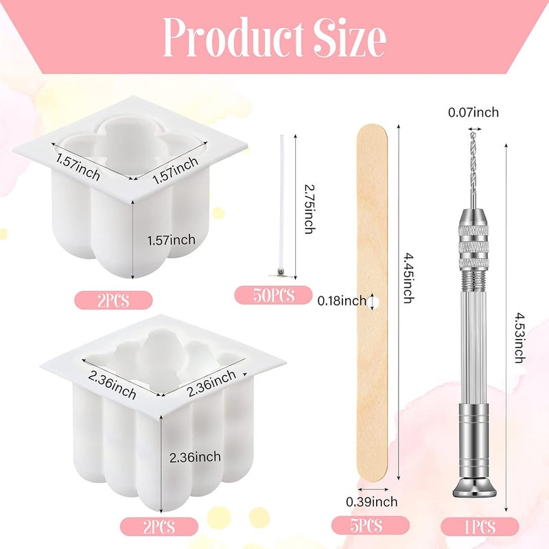 Geiserailie 4 Pcs 3D Bubble Candle Molds Set Including Bubble Cube Silicone Mold Wicks Wood Wick Holders and Hand Twist Drill Ball Silicone Mould for Scented Candle Making SoapDIY Craft - Image 2