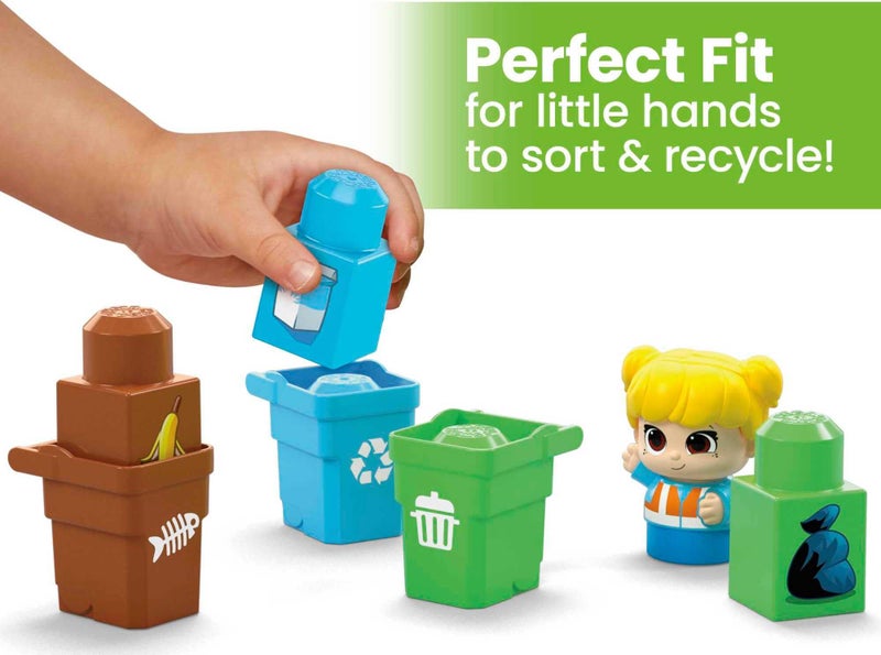 Mega Brands MEGA BLOKS Fisher-Price Toddler Building Blocks, Green Town Sort & Recycle Squad with 15 Pieces, 2 Figures, Toy Gift Ideas for Kids - Image 4