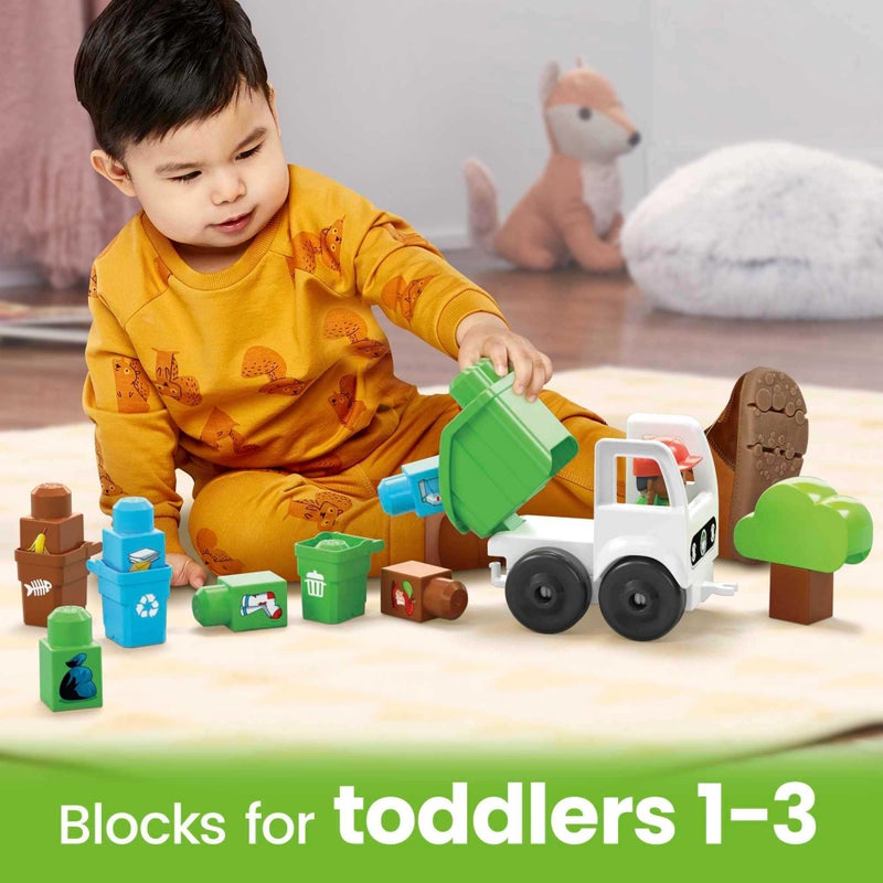 Mega Brands MEGA BLOKS Fisher-Price Toddler Building Blocks, Green Town Sort & Recycle Squad with 15 Pieces, 2 Figures, Toy Gift Ideas for Kids - Image 2