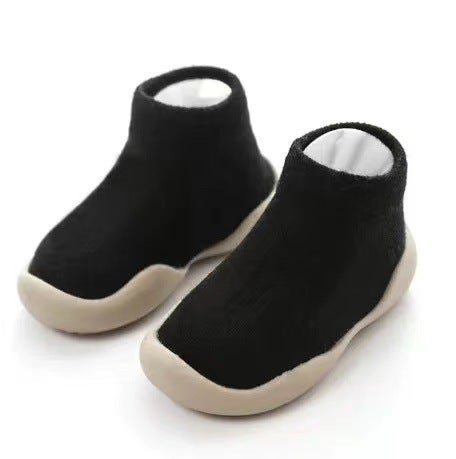 Kids Cartoon Sock Shoes Spring Autumn Anti-Slip Mid-Tube Black solid color