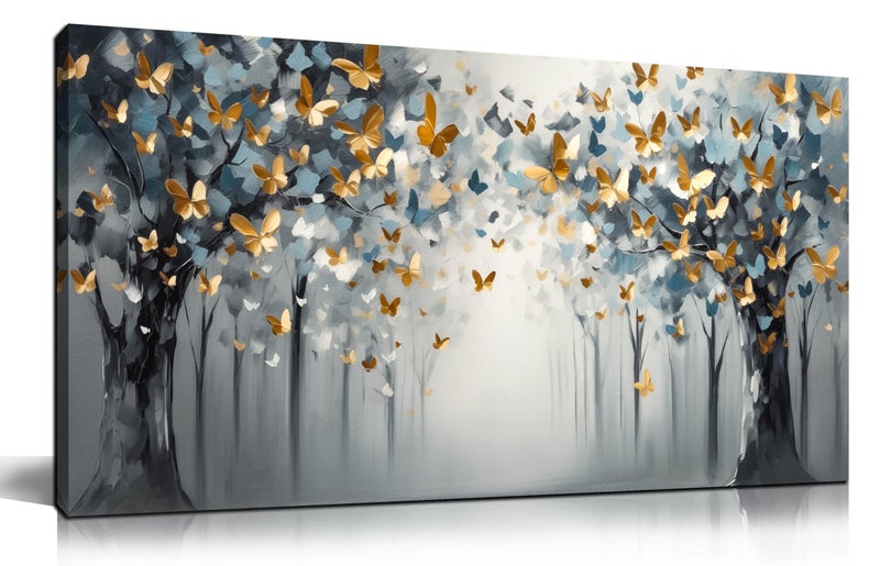 SIXTTART Butterfly Wall Art for Bedroom - Tree Wall Art Canvas for Living Room - Home Office Decor Women Size 20" x 40" - Image 1