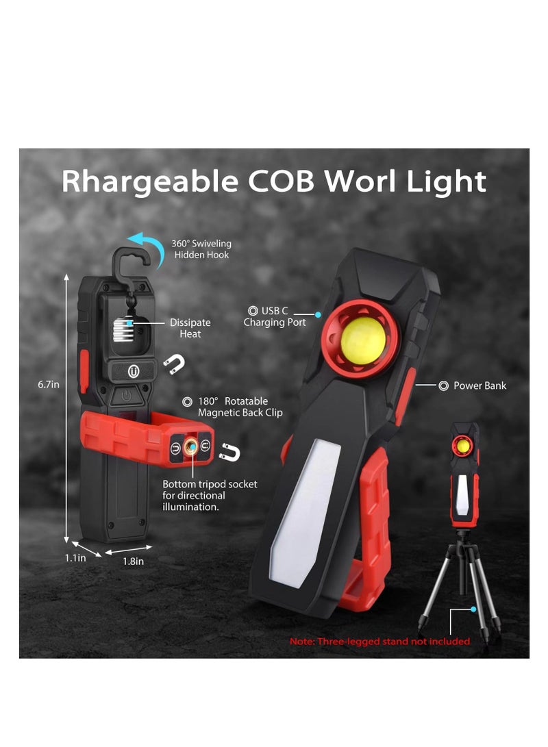 ZLH HITY Rechargeable Work Light Portable LED Work Light,500 High Lumens Magnetic EDC Flashlight with Clip,4 Modes for Auto Repair/Emergency/Camping/Site Lighting Hook Lights（1 Pack） - Image 3