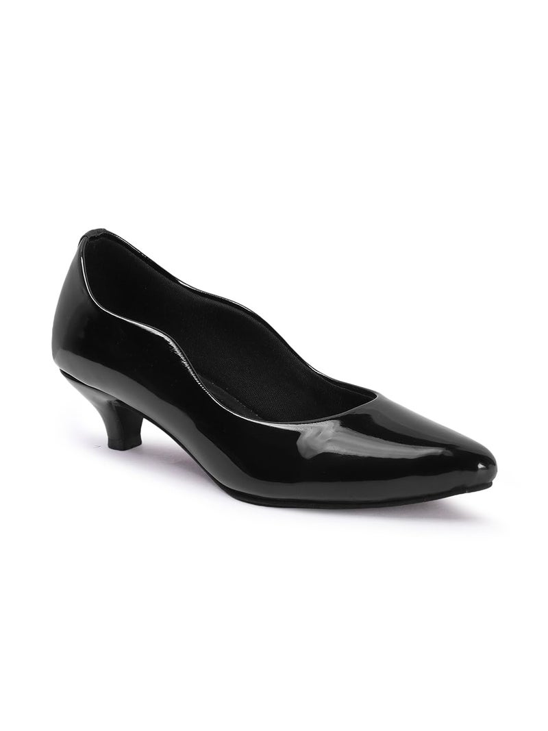 Carlton London Women Black Stylish Slip-on Pump Shoes with Kitten Heels, Pointed Toe for Party and Formal Occasions (37) - Image 1