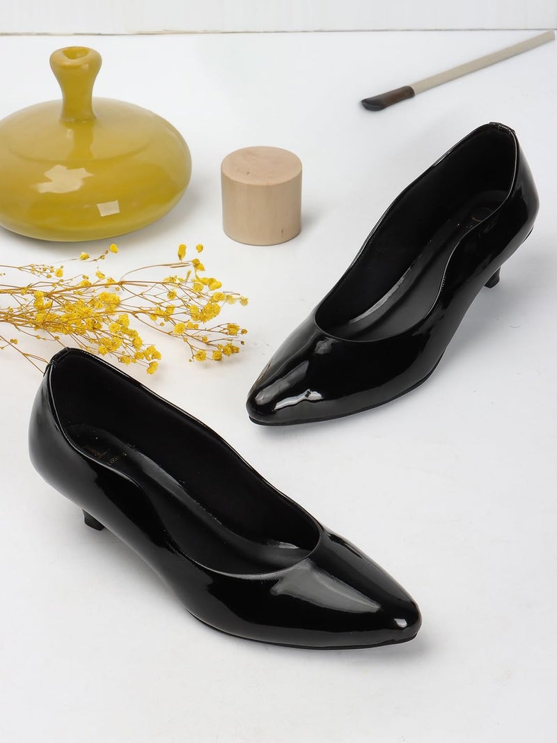 Carlton London Women Black Stylish Slip-on Pump Shoes with Kitten Heels, Pointed Toe for Party and Formal Occasions (37) - Image 4