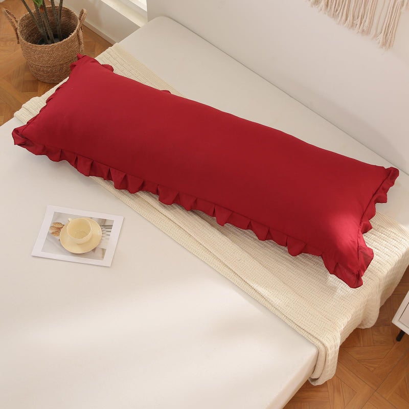 Merryword Burgundy Body Pillow Cover 20x54inches Long Pillowcase Ruffled Pillowcases Shabby Chic Ruffled Fringe Decor Body Ruffled Pillow Sham Cute Pillowcase (1 Body  Burgundy)  - Image 3