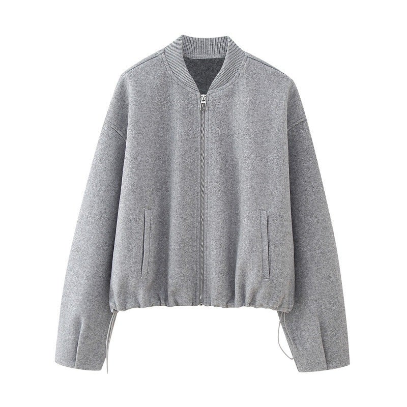 2023 autumn new womens clothing European and American style card buckle decoration soft pilot jacket coat 5070 641 800 Gray 