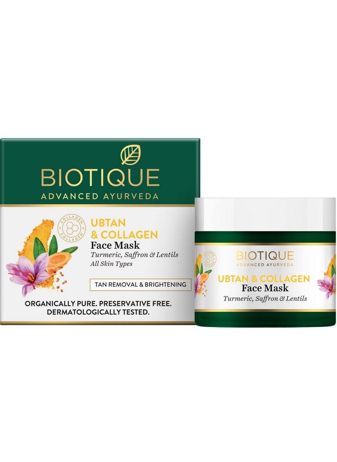 Biotique Ubtan & Collagen Skin Brightening Face Pack Mask For Fairer, Brighter & Tan Free Skin |Dark Spot & Blemish Reduction|For Men & Women -50G 