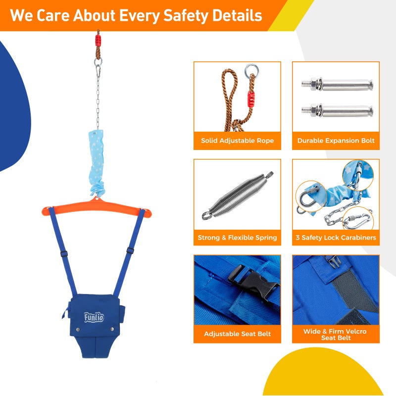 FUNLIO Baby Jumper with a Ceiling Hook for 6-24 Months, Baby Door Jumper for Indoor/Outdoor Play, Infant Jumper Doorway with Adjustable Chain, Easy to Assemble & Store (with a Ceiling Hook) - Image 3