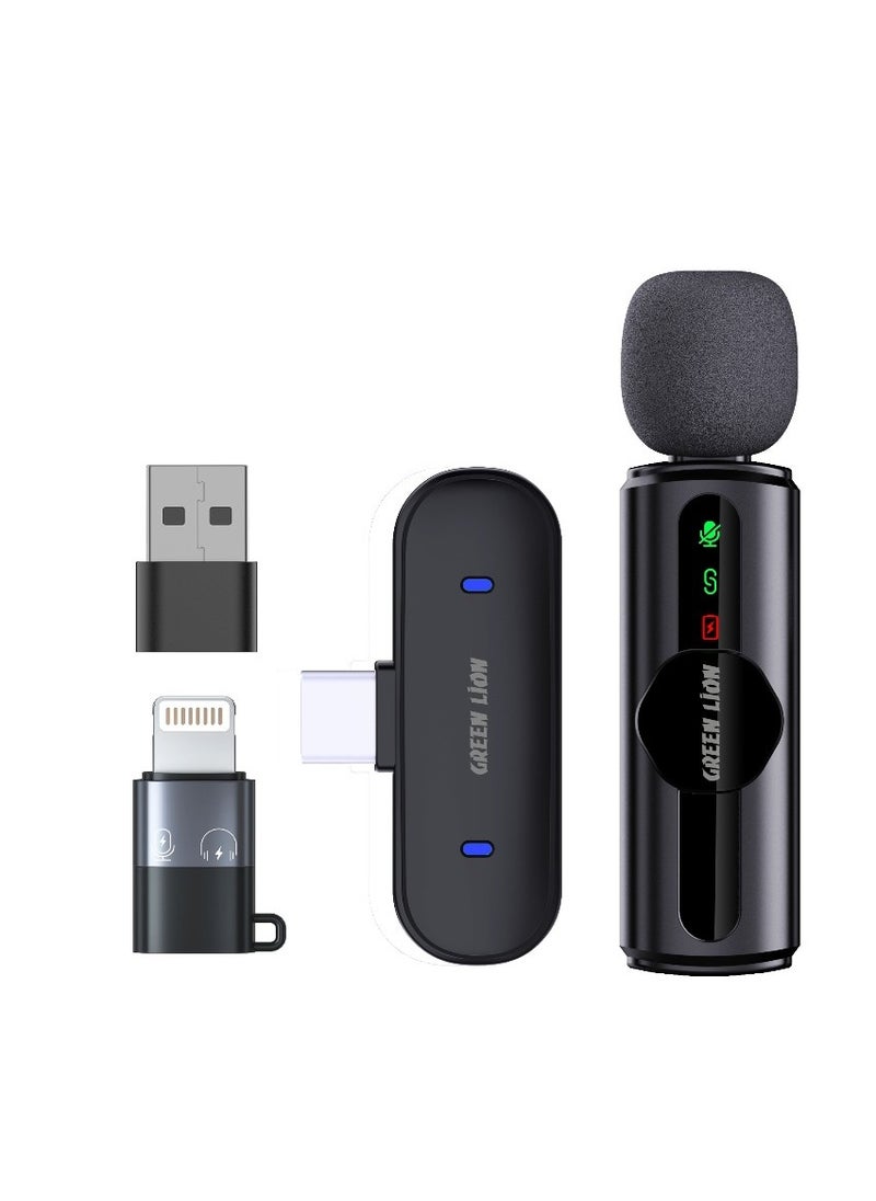 GREEN LION - Solo Microphone with 3-Level Noise Cancellation GM-75X and USB-A, Type-C, Lightning / LED Display / HD Sound Quality / Plug & Play / Real-Time Monitoring - Black - Image 1