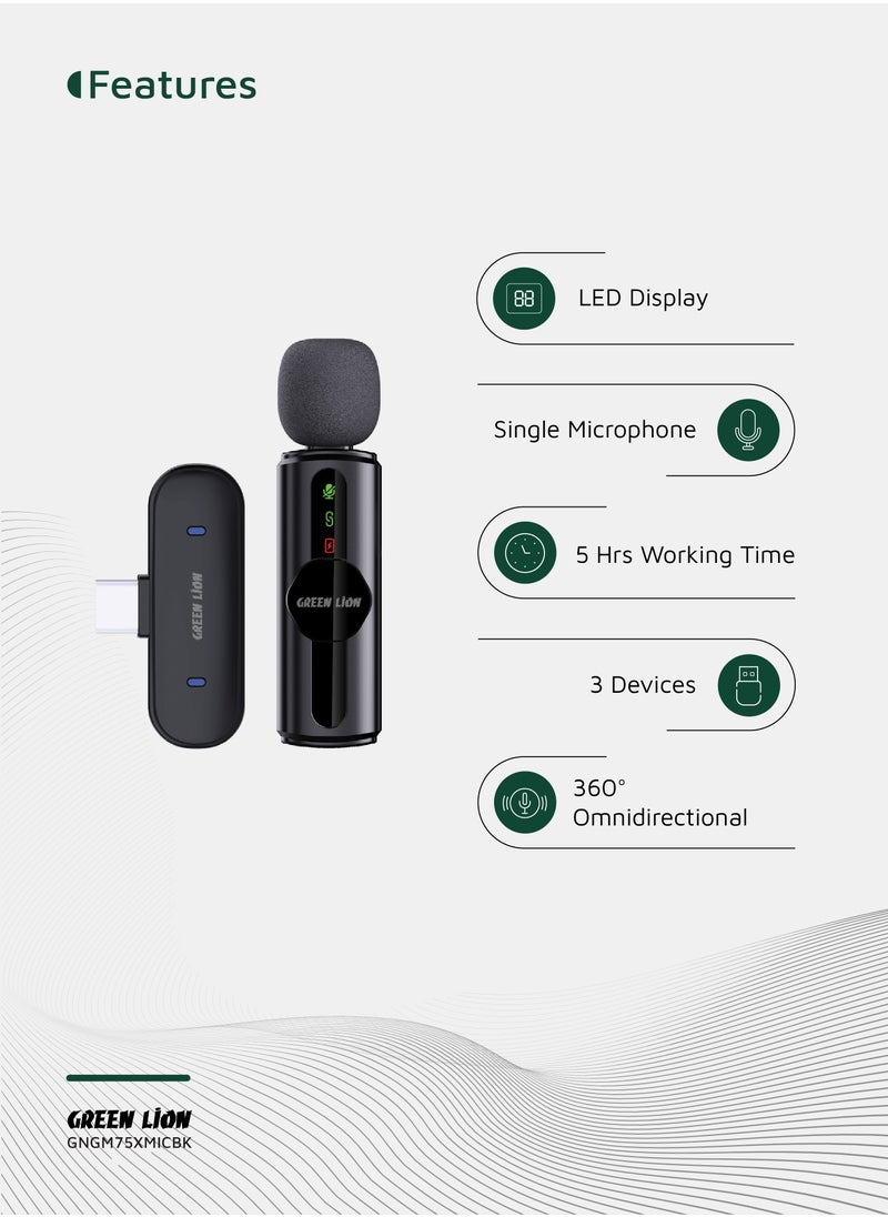 GREEN LION Solo Microphone with 3-Level Noise Cancellation GM-75X and USB-A, Type-C, Lightning / LED Display / HD Sound Quality / Plug & Play / Real-Time Monitoring - Black  - Image 2