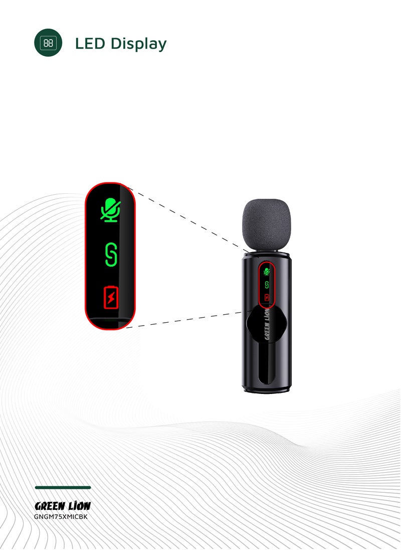 GREEN LION Solo Microphone with 3-Level Noise Cancellation GM-75X and USB-A, Type-C, Lightning / LED Display / HD Sound Quality / Plug & Play / Real-Time Monitoring - Black  - Image 5