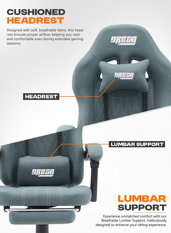 DROGO Premium Ergonomic Gaming Chair, Video Game Chair with Linkage Armrest, Footrest & Adjustable Seat Computer Chair with Fabric Material, Head & Lumbar Pillow Home & Office Chair with Recline Grey  - Image 4
