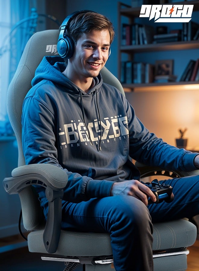 DROGO Premium Ergonomic Gaming Chair, Video Game Chair with Linkage Armrest, Footrest & Adjustable Seat Computer Chair with Fabric Material, Head & Lumbar Pillow Home & Office Chair with Recline Grey  - Image 2