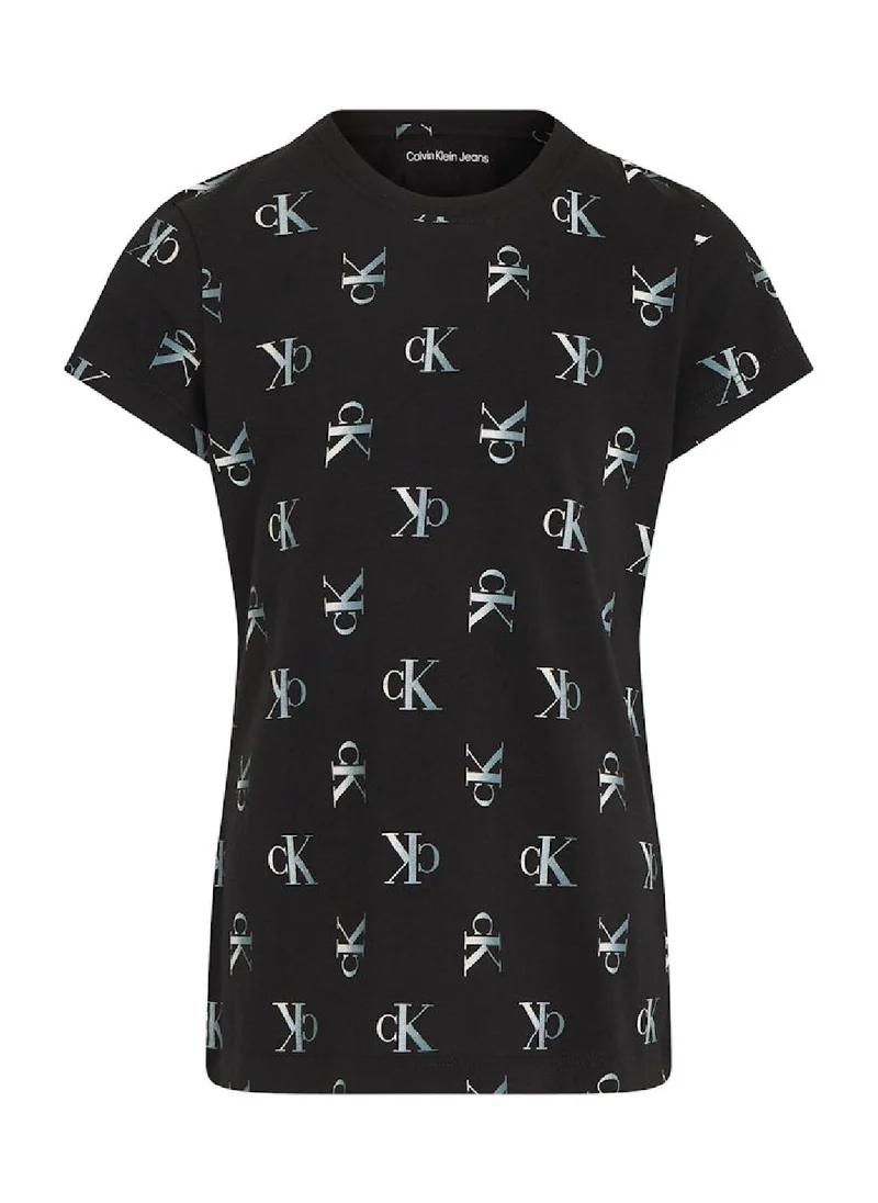 Calvin Klein Jeans Girls' Aop 2-Pack Slim Mono T-Shirts S/S T-Shirt - Cotton, Black
