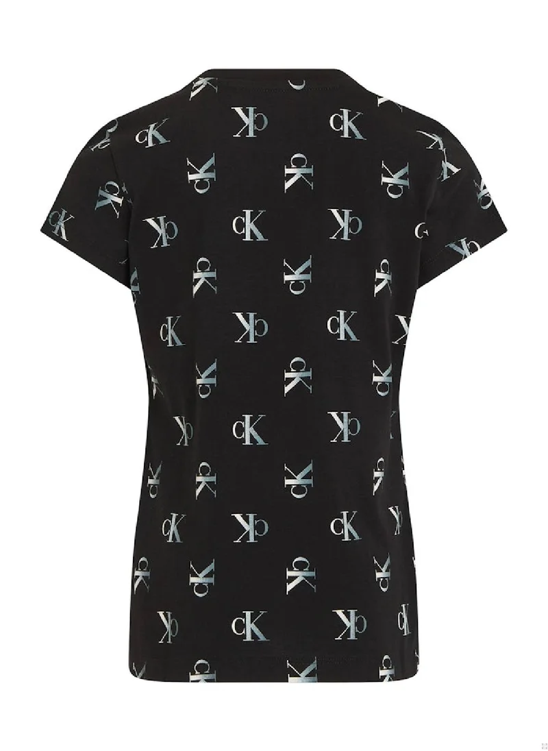 Calvin Klein Jeans Girls' Aop 2-Pack Slim Mono T-Shirts S/S T-Shirt - Cotton, Black