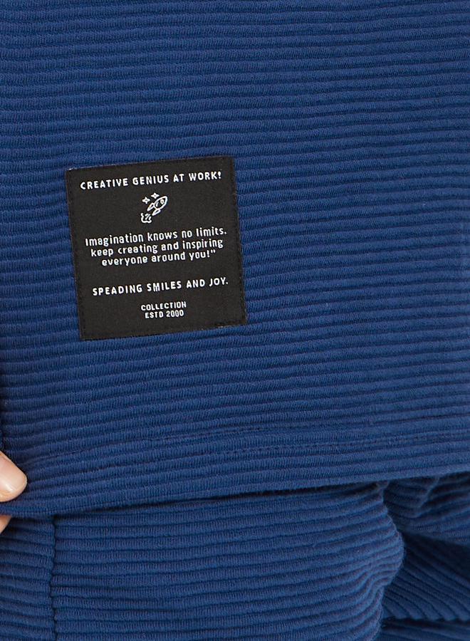 Styli Textured T-Shirt Detail and Shorts with Badge Set - Image 3