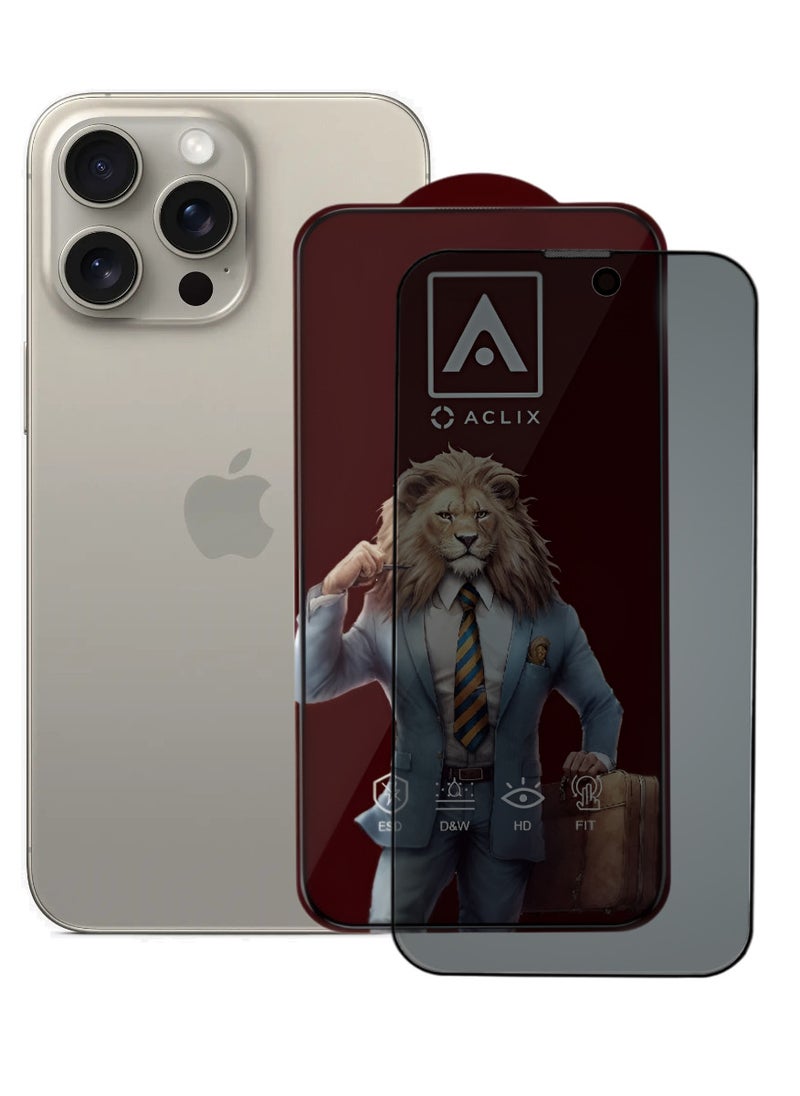 ACLIX Antistatic ESD Dustproof Premium Quality High Definition Anti-Spy Privacy Tempered Glass Screen Protector Designed For  iPhone 15 Pro Max - Image 1
