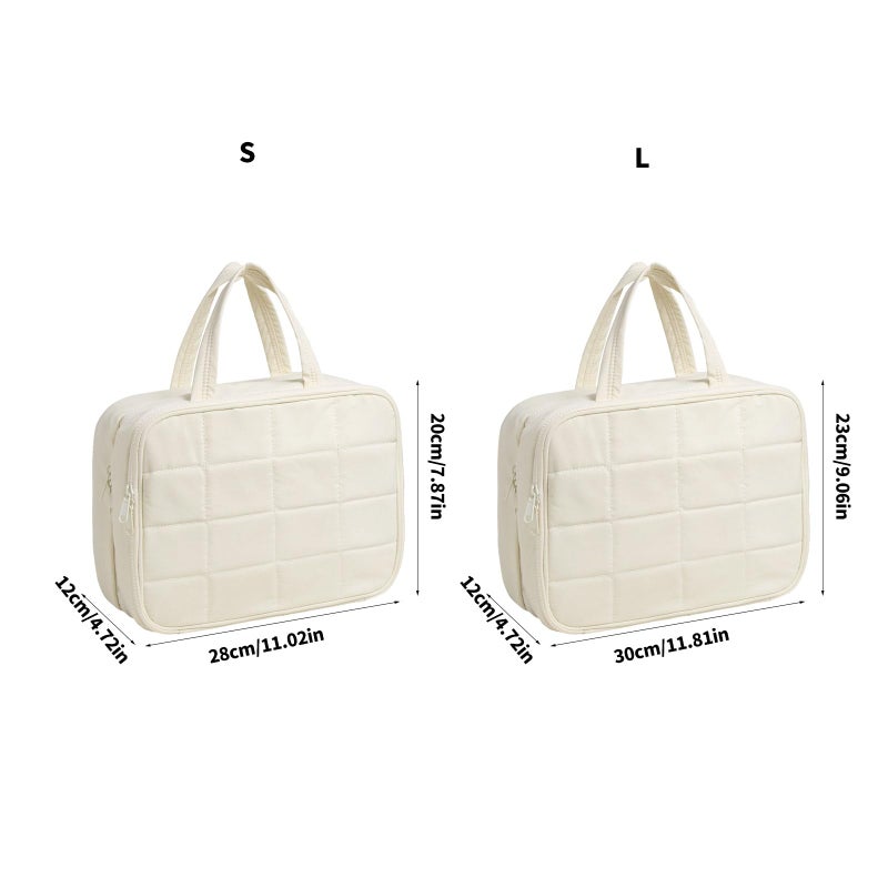 Large Beige Portable Hanging Shower Bag Compact Travel Cosmetic Toiletry Bag for Camping Backpackers - Image 4