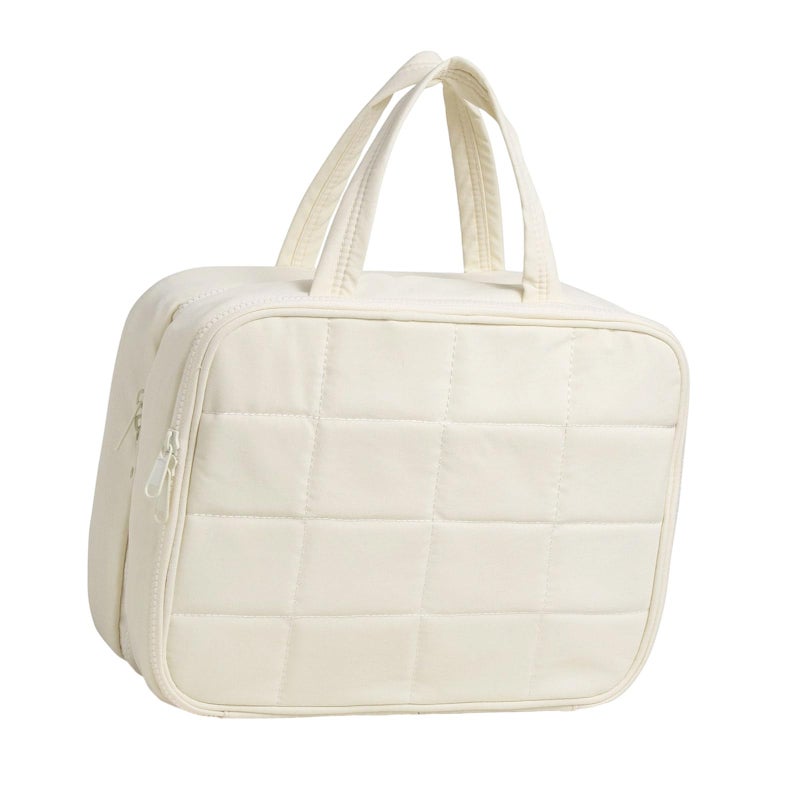 Large Beige Portable Hanging Shower Bag Compact Travel Cosmetic Toiletry Bag for Camping Backpackers - Image 5
