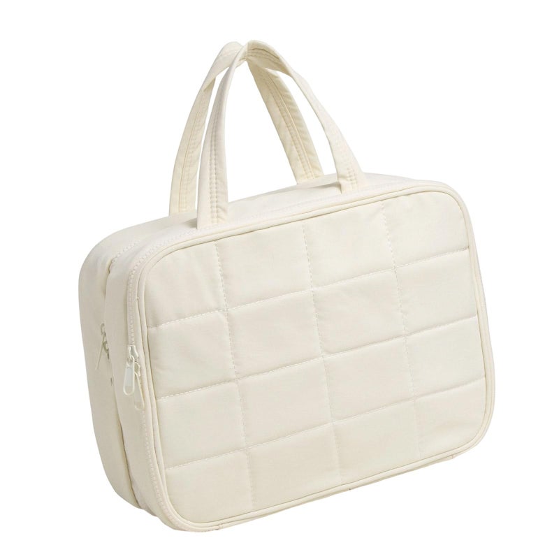 Large Beige Portable Hanging Shower Bag Compact Travel Cosmetic Toiletry Bag for Camping Backpackers - Image 2