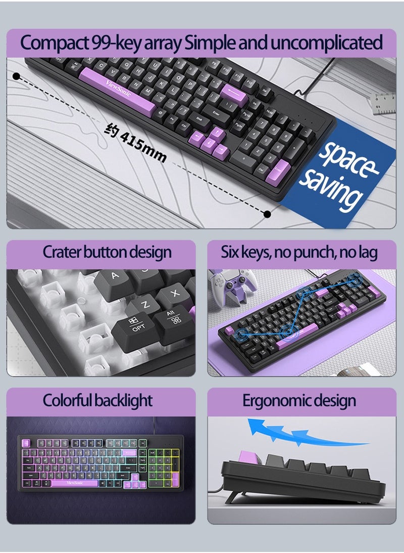 ViewSonic VS - 98 Keys Wired Keyboard, Mechanical Feeling, RGB Light Effect, Desktop, Laptop USB Universal, Suitable for Gaming, Office Use - Image 1