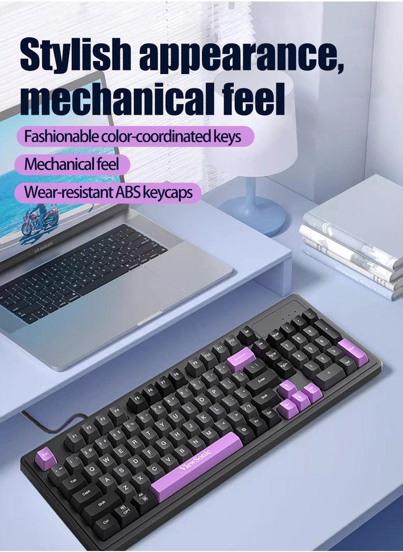 ViewSonic VS - 98 Keys Wired Keyboard, Mechanical Feeling, RGB Light Effect, Desktop, Laptop USB Universal, Suitable for Gaming, Office Use - Image 1