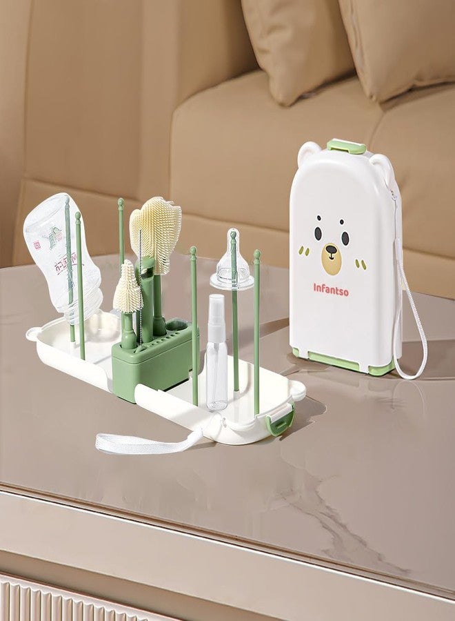 u-grow Infantso Foam-O (10-in-1) Baby Bottle Cleaning Brush Set – Feeding Bottle Cleaner Kit for Newborn Essentials with Pacifier Brush, Straw Brush, Drying Rack & Soap Dispenser | BPA-Free Silicone Bristles - Image 1
