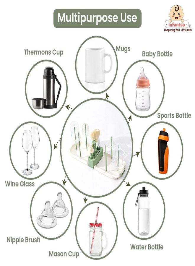 u-grow Infantso Foam-O (10-in-1) Baby Bottle Cleaning Brush Set – Feeding Bottle Cleaner Kit for Newborn Essentials with Pacifier Brush, Straw Brush, Drying Rack & Soap Dispenser | BPA-Free Silicone Bristles - Image 3