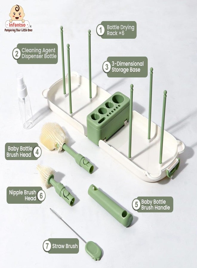 u-grow Infantso Foam-O (10-in-1) Baby Bottle Cleaning Brush Set – Feeding Bottle Cleaner Kit for Newborn Essentials with Pacifier Brush, Straw Brush, Drying Rack & Soap Dispenser | BPA-Free Silicone Bristles - Image 2