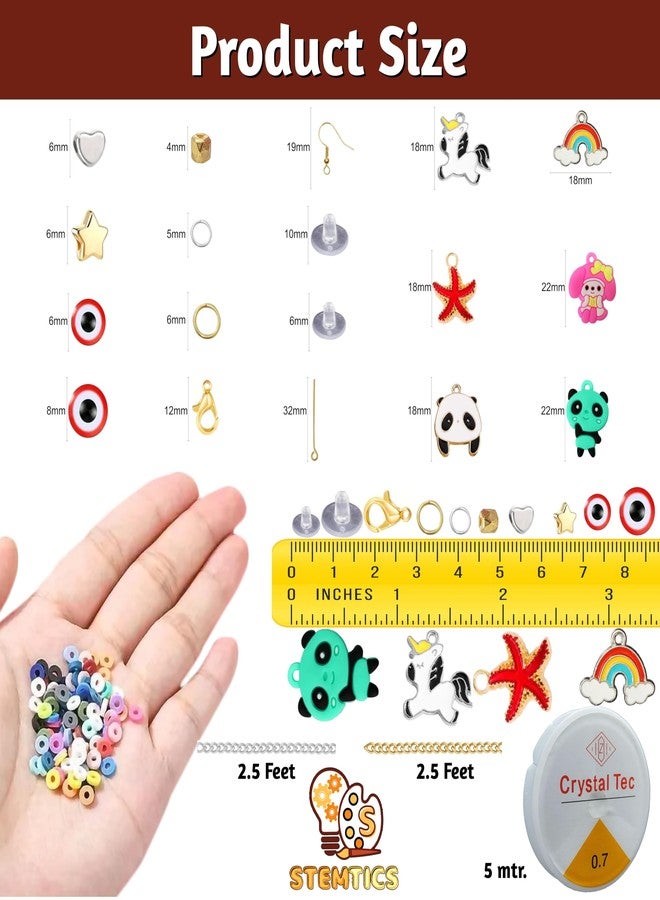 STEMTICS Clay Beads Kit Bracelet Making Set | Multicolor Polymer Flat Beads, Letter Spacer Beads, Charms & Elastic Strings | DIY Jewellery Making & Craft Gift for Girls - Image 3