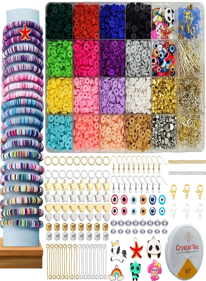 STEMTICS Clay Beads Kit Bracelet Making Set | Multicolor Polymer Flat Beads, Letter Spacer Beads, Charms & Elastic Strings | DIY Jewellery Making & Craft Gift for Girls - Image 1