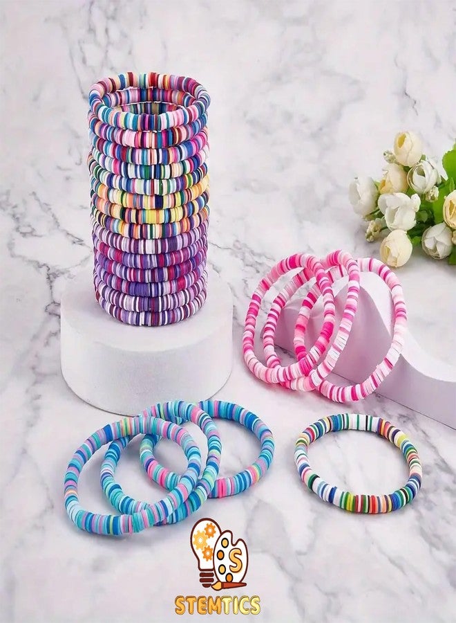 STEMTICS Clay Beads Kit Bracelet Making Set | Multicolor Polymer Flat Beads, Letter Spacer Beads, Charms & Elastic Strings | DIY Jewellery Making & Craft Gift for Girls - Image 5
